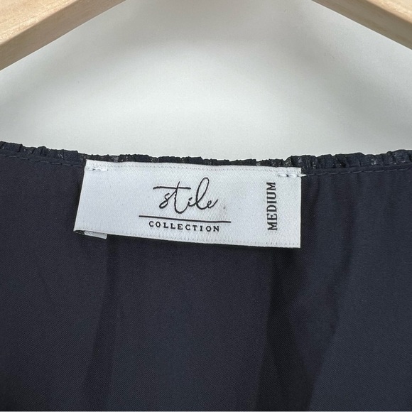 Boutique Navy Blue Wrapover Surplice Blouse - Picture 5 of 10